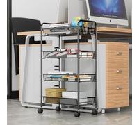 5 Tier Storage Trolley with Lockable Caster Wheels - Shelving Unit with 8 Hanging Hooks - Garage Shelving Units -Storage Solution Perfect for Home, Office, Garage and More - Black (4 Tier)