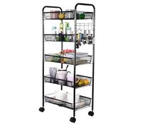 5 Tier Storage Trolley with Lockable Caster Wheels - Shelving Unit with 8 Hanging Hooks - Garage Shelving Units -Storage Solution Perfect for Home, Office, Garage and More - Black (5 Tier)