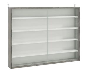 5 Tier Wall Display Cabinet Glass Doors Grey Wood Storage Shelving Unit Decor