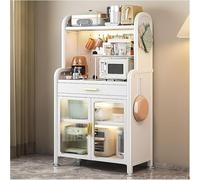 5-Tier White Bakery Shelf with Adjustable Shelves & Double-Door Drawer Microwave Storage Rack for Coffee Bar Cabinet - 147.5 x 80 cm (White 147.5 x 60 cm)