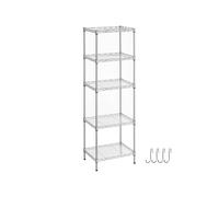 SONGMICS 5-Tier Shelving Unit, Metal Kitchen Shelves, 40 x 30 x 122.2 cm | Adjustable Wire Shelves, PP Liners, 4 Hooks, for Living Room, Garage, Silver, DALTEN Collection LGR115E01