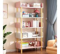 5 Tier Wooden Bookcase Freestanding Display Shelf & Cubby Storage Cute White & Pink Bookshelf for Bedroom & Living Room Stylish Storage Solution