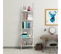5 Tier Wooden Leaning Ladder Shelf Unit Bookcase Display Wall Rack