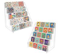 5 Tiers Greeting Card Display Stand, Clear Acrylic Card Display Stand Portable Christmas Greeting Cards Rack, Stamp Postcard Mail Holder for Craft Market Retail Counter Home Studio Flash Store (2Pcs)