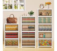 (5 Tiers) Stackable Storage Boxes with Lids and Wheels Plastic Organizer for Clothes, Bathroom, Bedroom, Living Room Space-Saving Multi-Purpose Storage