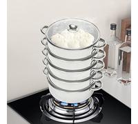 5 Tiers Steamer for Cooking, Stainless Steel Steamer, Compatible with Vented Glass Lid Cookware Pot & Pan Set for Gas Stove, Furnace, Electric Halogen Oven Induction Hob (5 Tiers,Φ 26cm)