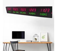 5 Time Zone Digital LED World Clock, Wall Mounted Easy Read Display for Office Home School, Red White