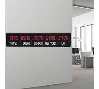 5 Time Zone Digital LED World Clock, Wall Mounted Easy Read Display for Office Home School, Red White