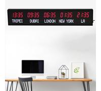 5 Time Zone LED World Clock, Wall Mounted Digital City Clock, with Remote Control for Home Office, Easy Read Red Green Display