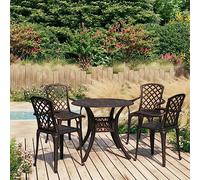 5-TLG. Bistro Set Cast Aluminum Bronze, Elegant Garden Furniture for Terrace and Balcony, Weatherproof Outdoor with Umbrella Hole, Perfect Casual Hours