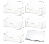 5 Transparent Desktop Business Card Boxes and 1 Silver Aluminum Alloy Storage Box, Office Stationery Finishing Set, Neat Desktop Storage, Bills Classification and Storage.