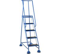 5 Tread Blue Mobile Warehouse Steps - Portable Safety Ladder With Wheels