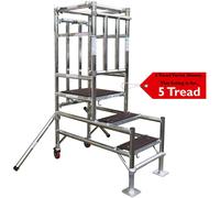 5 Tread Mobile Telescopic Podium Step Ladder 1.4m Tall Work Platform Safety Cage