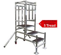 5 Tread Mobile Telescopic Podium Step Ladder 1.4m Tall Work Platform Safety Cage