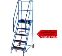 5 Tread Mobile Warehouse Stairs With Punched Steps - En131 Safety Ladder In Blue