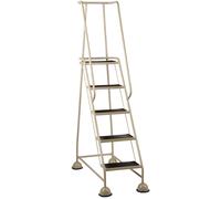 5 Tread Mobile Warehouse Steps BEIGE 1.94m Portable Safety Ladder & Wheels