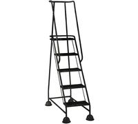5 Tread Mobile Warehouse Steps BLACK 1.94m Portable Safety Ladder & Wheels
