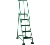 5 Tread Mobile Warehouse Steps GREEN 1.94m Portable Safety Ladder & Wheels