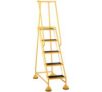 5 Tread Mobile Warehouse Steps YELLOW 1.94m Portable Safety Ladder & Wheels