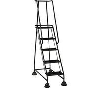 5 Tread Mobile Warehouse Steps BLACK 1.94m Portable Safety Ladder & Wheels