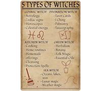 5 Types of Witches Tin Sign Knowledge Popular Science Poster School Farm Garden Hospital Information Table Bar Garage Club Home Wall Decoration 8x12 Inch Gift