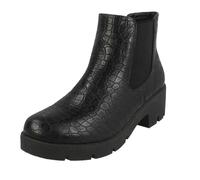 (5 UK, Black Crocodile) Spot On Womens/Ladies Chunky Ankle Boots