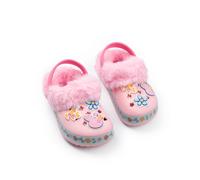 Peppa Pig Girls Pink Flowers Fur Lined Clogs | Soft Faux Fur Everyday Wear Shoes for Casual Outings Character Footwear | Kids Merch - 5 UK Child