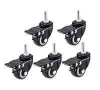 5 Universal Swivel Casters with Plate 15mm M8 x 25mm Threaded Stem Silent PU Wheels with Brakes for Office Chairs Furniture TablesHeavy Duty & Durable