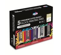 5 Water-Based Block Printing Inks | Black, Blue, Red, White & Yellow | 38ml High Concentration Tubes | Easy-to-Mix | High Opacity - by Zieler