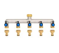 5 Way Brass Tap Water Dispenser for 5 Devices/Hoses, 5 Splitters 3/4" Adapter 1/2" with Ball Valve for Adjusting and Closing Water Flow