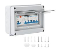 5 Way Consumer Unit Circuit Breaker, IP65 Weatherproof Garage Consumer Unit Anti-Leakage Fuse Box for Garage Workshop Caravan Outbuilding, 63A 1P+N +6 6 10 20 32A