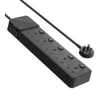5 Way Extension Lead with Usb Slots,Individual Switches 1USBA 3USBC 3M | 5AC sockets Power Strip with individual switches,1 USB-A&3 USB-C,3M cord,13A UK plug,fused surge protection For home office