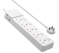 5 Way Extension Lead with Usb Slots,Individual Switches 1USBA 3USBC 3M | 5AC sockets Power Strip with individual switches,1 USB-A&3 USB-C,3M cord,13A UK plug,fused surge protection For home office