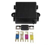 5-Way -Input Four-Output Fuse Box for MIDI and for MEGA Fuses, 200A/500A Power Distribution Block with Polycarbonate Base, Black (Without Fuses)