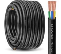 5 Way Trailer Wire Heavy Duty 14 AWG/Gauge CCA 5 Conductor Wire RV Trailer Tow Campers Cable Cord Insulated Stranded Copper Clad Aluminum Conductor Flexible Color-Coded DOT SAE Approved (25 FT ROLL)