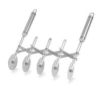 5 Wheel Professional Pastry Cutter, Silver Stainless Multifunctional Accordion Pastry Dough Knife Roller Divider Lattice Ravioli Knife Slicer with Handle for Baking Pasta Pizza Noodles Kitchen Tool