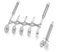 5 Wheel Professional Pastry Cutter & Stainless Steel Double Cutter, Multifunctional Dough Knife Roller Divider Accordion Pizza Slicer with Handle for Baking Ravioli Pasta Noodles Kitchen Tool (Silver)