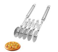 5-Wheel Professional Pastry Food Grade Stainless Steel Pizza Tool, Stainless Steel Pastry Wheel and Pizza Tool Multi-Round Dough Roller with Handle