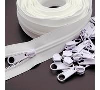 #5 White Nylon Coil Zippers by The Yard 10 Yards Bulk Zippers with 25pcs Zipper Pulls Sliders for DIY Sewing Crafts Bags Purses YIGUANXIN
