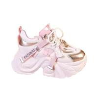 5 Women's High Platform Chunky Trainer Ankle Boots Sneakers Lace up High Top Trainers Dad Shoes 2025 B/White