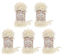 5 x 100 g Alize Puffy Knitting Wool, 500 g Finger Knit, Super Bulky Wool, Loop Wool, Knitting without Needle (Cream 62)