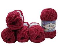 5 x 100 g Alize Velluto Knitting Wool, Baby Wool, 500 g Wool, Super Soft Bulky (Bordeaux 107)