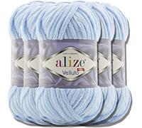 5 x 100 g Alize Velluto Super Bulky Turkish Wool, XXL Ball for Amigurumi, Soft Baby Wool, for Crochet and Knitting (Baby Blue, 218)