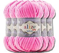 5 x 100 g Alize Velluto Super Bulky Turkish Wool, XXL Ball for Amigurumi, Soft Baby Wool, for Crochet and Knitting (Cotton Candy - 121)