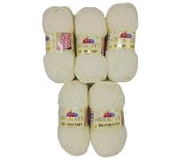 5 x 100 g Himalaya Dolphin Knitting Wool, Baby Wool, Plain, 500 g Wool Knitting Yarn, Super Bulky (Cream 80308)