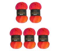 5 x 100 g Wool Bee Batik 500 g Wool with Colour Gradient Multicoloured Knitting Wool Crochet Wool (1410 Red Orange)
