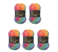 5 x 100 g Wool Bee Batik 500 g Wool with Colour Gradient Multicoloured Knitting Wool Crochet Wool (5040 Pastel Rainbow)