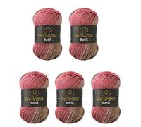 5 x 100 g Wool Bee Batik 500 g Wool with Colour Gradient Multicoloured Knitting Wool Crochet Wool (5050 Brown Berry Pink)