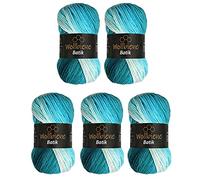 5 x 100 g Wollbiene Batik, 500 g Wool with Colour Gradient, Multicoloured, Knitting Wool, Crochet Wool (5200 Petrol, Turquoise, White)