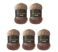 5 x 100 g Wollbiene Batik, 500 g Wool with Colour Gradient, Multicoloured Knitting Wool, Crochet Wool (5020 Brown Beige)
